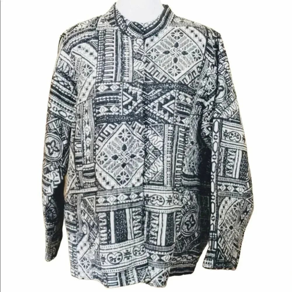 Avenue soft 2X Boho print black & white lightweight‎ jacket